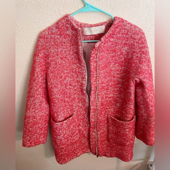 Zara Raspberry Pink & Cream Boulce Tweed Jacket - XS - Picture 1 of 8